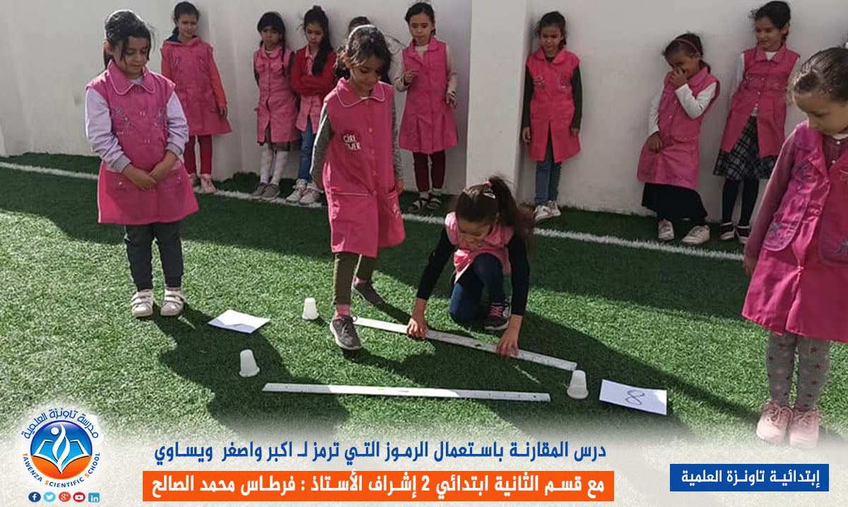 المقارنة باستعمال الرموز التي ترمز لأكبر وأصغر ويساوي مع قسم الثانية ابتدائي
