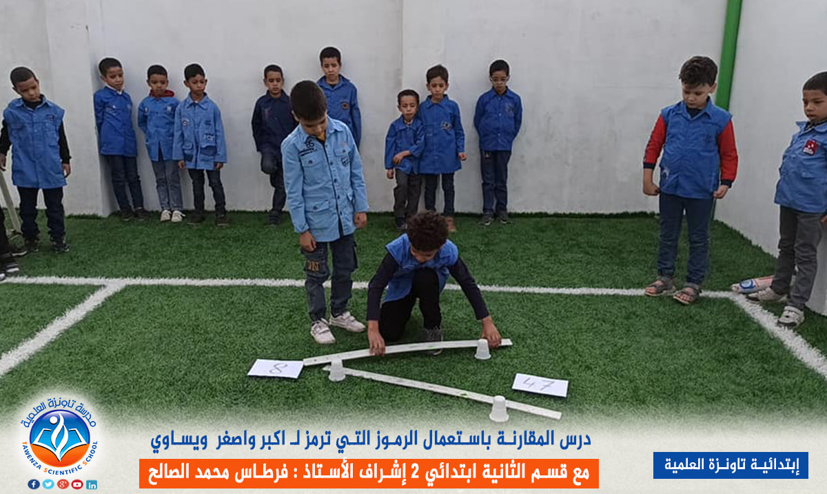 المقارنة باستعمال الرموز التي ترمز لأكبر وأصغر ويساوي مع قسم الثانية ابتدائي